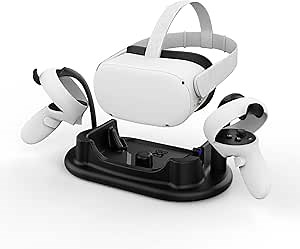 AMVR Charging Dock for Meta Quest 2 - VR Headset Charge Station for Oculus Quest2, 2.5H Fast Fully Recharge by Magnetic USB-C Charger Connector, Controllers Display Rack (Black)