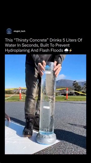 science& technology on Instagram: "Most roads force water to pool on the surface. This one makes the water disappear right in front of your eyes ⚙️🌊 This technology is called pervious concrete, engineered to solve one of the most dangerous problems in transportation: standing water. Traditional concrete is packed tightly with fine sand that seals every microscopic gap, creating a watertight barrier. Pervious concrete removes that fine sand completely, leaving only coarse aggregate bound togethe