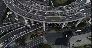 Aerial view of Nanpu Bridge Nanpu Bridge Approach Bridge in Shanghai, the Chinese characters on the road indicate where you are going, it mean "To Zhongshan Road", "To Inner Ring Road", etc.