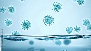 Contaminated water with harmful microorganisms floating, symbolizing the importance of water filtration, disinfection, and prevention of waterborne diseases