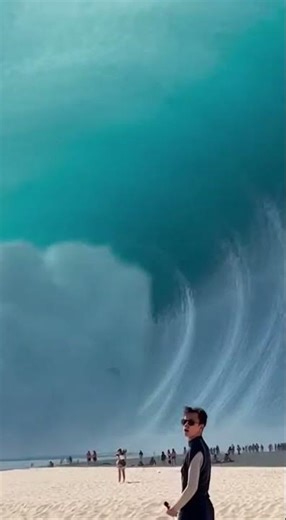 Epic Wave Towers Over Beach! 🌊