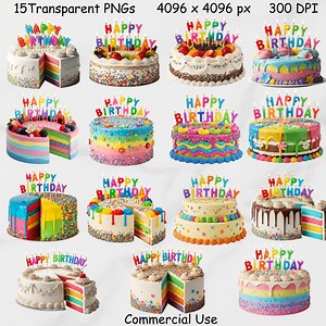 Colorful Birthday Cake PNG on Transparent Background,celebration Cake Clipart,birthday Party Graphics,tasty Cake Design DIY - Etsy