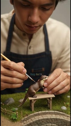 Mewarnai Miniatur Dioarama Musang Air Detail Realistis Cinematic View | Animal Art #Shorts