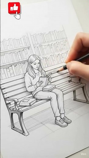 How to Draw a Girl Reading (Step-by-Step) ✏️ #Shorts #drawing #library