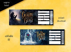 Printable Beauty and Beast Ticket, Editable Broadway Ticket, Event Surprise Gift, Musical Theatre Faux Ticket - Etsy