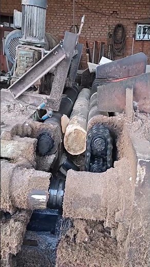 The process of peeling bark from logs for wood processing
