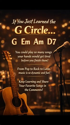 CkalybreMusic on Instagram: "🎶 If You Only Learned the G Circle… If you only learned the G Circle (G–Em–Am–D7), you’d unlock a whole universe of songs. With just these four chords, you could play so many tunes that your hands would get tired before you ran out of music. It’s amazing how something so simple can open the door to so many genres — pop, rock, ballads, worship, even country. Music has no limits when you play it with heart. This circle isn’t just a sequence of chords; it’s a story wai