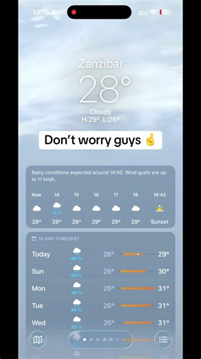 The current weather in Zanzibar, February 28th, 2026. Don’t worry when you see the forecasts if you’re arriving soon, you might be lucky 🌞 #weather #zanzibar #forecast #sun #raining