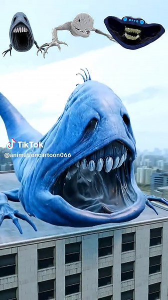 SEA MONSTERS PROTECT SKYSCRAPER FROM FALLING AIRPLANE! DEEP SCREAMER NINGEN EL GRAN MAJA #animation #cartoon #fyp #viral #foryou