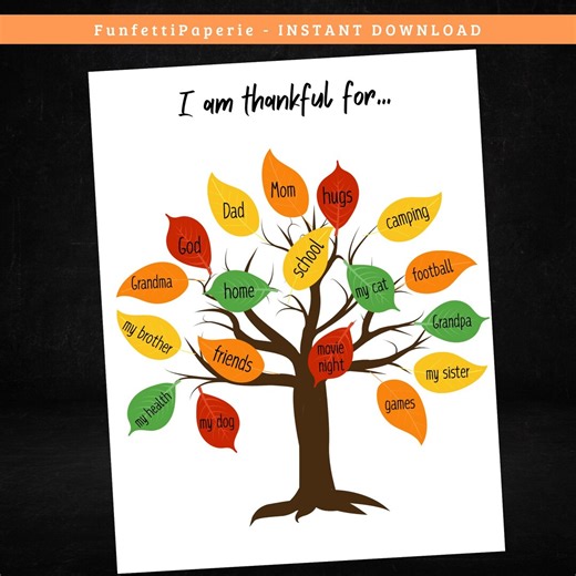 Thankful Tree | Printable Thanksgiving Gratitude Activity for Kids, Adults, Family | Fall Leaves Craft - Etsy