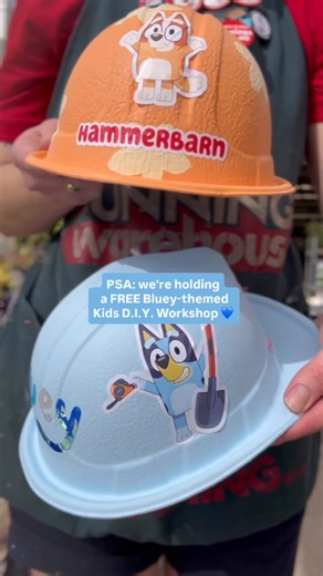 Bunnings Warehouse on Instagram: "The wait is over! We’re back with another FREE Bluey-themed Kids D.I.Y. Workshop 💙🎉 Happening in store on Saturday 8 November, little creators will decorate their very own Hammerbarn Hat to wear out and about 👒 Book your spot now via the link in bio ⬆️ *Spots are limited and bookings are essential. Check your local store page for details* #Bluey #Hammerbarn #DIYWorkshop"