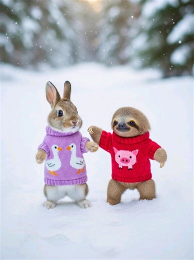 When animals wear animals! 🦥🐰 My cozy squad's winter dance Your daily dose of adorable is here! No talking, just the satisfying sight of baby lemurs, bunnies, hippos, and more (in the coziest animal print sweaters!) bouncing around in a winter wonderland. Perfect to brighten your scroll. Save this for when you need a smile! 😊 cute animal shorts, satisfying video, daily dose of cute, no talk just cute, brighten your day, baby animal compilation, quick cute video, shorts animals, relaxing anima