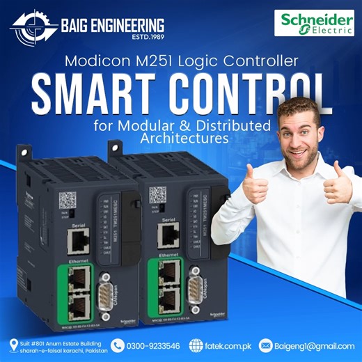 Power Smarter Automation! ⚙️🚀 Step into next-level industrial control with the Modicon M251 Logic Controller, brought to you by Baig Engineering. Designed for modular & distributed architectures where performance and reliability matter most. 🔹 Smart, high-speed control 🔹 Seamless communication & integration 🔹 Trusted solutions by Baig Engineering Control smarter. Automate better. Choose Baig Engineering. 📞 For any inquiries: 0300 9233546 🌐 Visit us at: www.fatek.com.pk #BaigEngineering #Sc