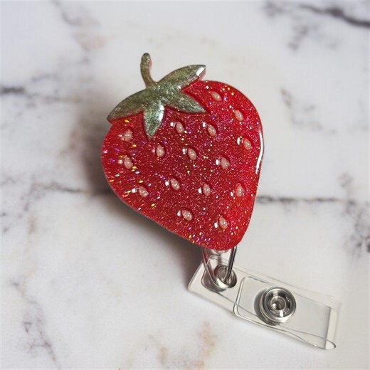 Strawberry Badge Reel: Retractable Swivel ID Holder - Alligator, Belt, Claw, Magnetic, MRI Safe - Etsy