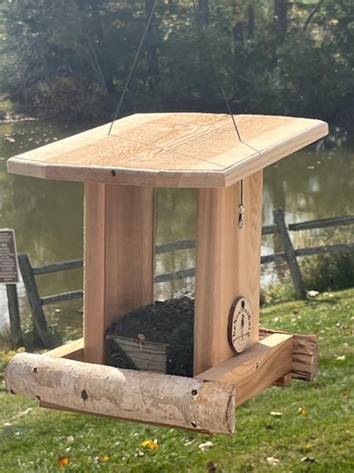Handcrafted Cedar Hopper Bird Feeder: Hanging, Birch Perch, Durable Outdoor Design - Etsy