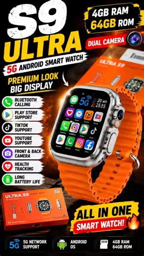 S9 Ultra 5G Smart Watch 😳 Dual Camera Android Watch 🔥 #shorts