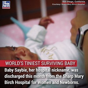 228K views · 3.7K reactions | A San Diego hospital has released, what is believed to be, the world's tiniest surviving baby. Baby Saybie was delivered at 23 weeks' gestation in December of 2018, and weighed only 8.6 ounces at birth. She is now a healthy five-pound infant. https://fxn.ws/2Ik5Ngf | Fox News | Facebook