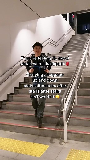 Most station exits in Japan don't have escalators, their elevators can be inconvenient to get to, and their stairs can be looong! 🚶‍♀️💪 That's why I choose to travel around Japan with a backpack instead of lugging around a heavy suitcase up and down those stairs 🇯🇵 Because I’m carrying a backpack, I can go up and down those stairs without breaking a sweat and making my arms sore. Plus, it gives me the freedom to explore Japan's hidden gems with ease 🌟 Consider traveling to Japan with a back