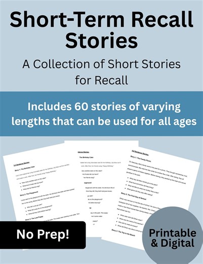 Short Stories for Recall | Cognitive Language & Memory Activities for Adults - Etsy