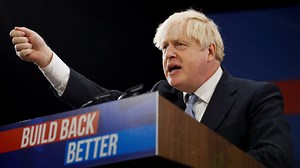Prime Minister Boris Johnson addresses the Conservative Party conference in Manchester.