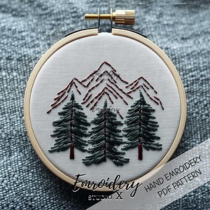 Tree and Mountain Embroidery Pattern PDF | Beginner-friendly Christmas Tree Decor and Snowy Landscape for DIY Holiday Projects - Etsy