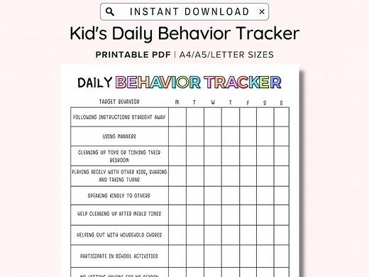 Daily Behavior Chart for Kids Printable, Good Behavior Tracking, Children Behavior Chart, Home, Classroom, Kid's Chore Checklist, A4/A5, PDF - Etsy