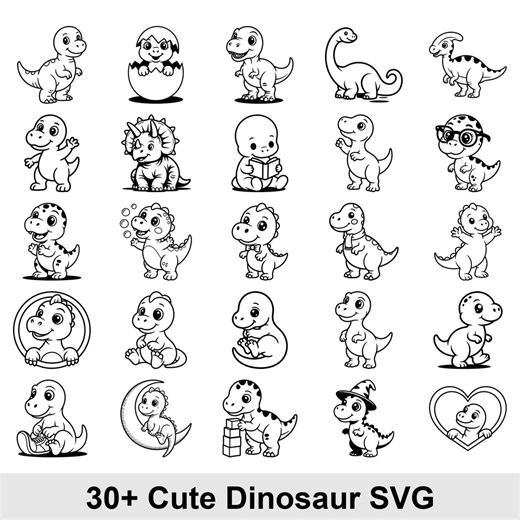 Cute Dinosaur SVG Bundle for Cricut | 30  Baby Dinosaur SVG Cut Files | Girl & Boy Dino PNG for Shirts | Commercial Use | Dinosaur Birthday - Etsy