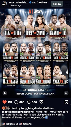 NETFLIX MMA CARD IS LOADED! 📈 Rousey, Carano, Diaz, Ngannou, Mokaev & Dos Santos! 🥊