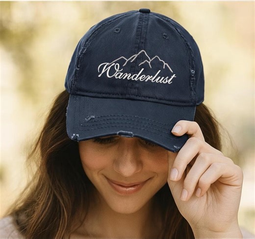 Wanderlust Embroidered Hat, Mountain Adventure Travel Cap - Etsy