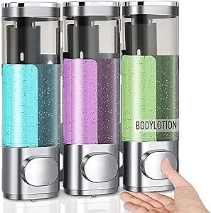 Shampoo and Conditioner Dispenser,Shower Soap Dispenser 3 in 1 Chamber No Drill Wall-Mounted Shampoo Dispenser for Shower Wall Mounted Shower Dispenser for Bathroom Hotel Large Capacity