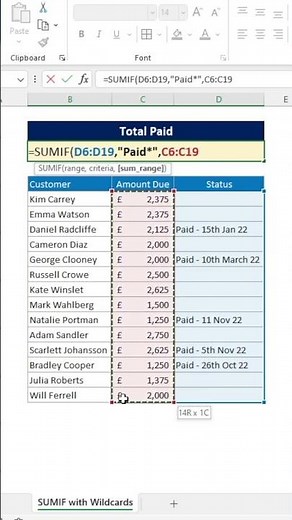 SUMIF with Wildcards in Excel - SUM IF Contains Partial Text #shorts