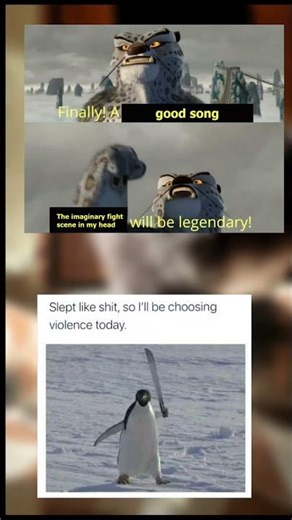 When a Good Song Triggers an Imaginary Fight Scene 💀🐧#funnyshorts #funny #funnymemes