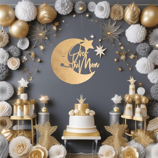 Over the Moon Baby Shower, Baby Shower Signs, Baby Shower Backdrop, Gender Reveal, Baby Shower Decor - Etsy