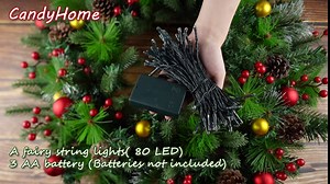 24 Inch Large Christmas Wreath Decorations with Lights Battery Operated 80 Led Christmas Wreath for Front Door with Pine Cone Red Berry Large Bow Colored Balls for Outdoor Indoor Christmas