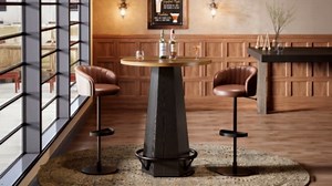 Tribesigns Round Bar Pub Table High Top, 39.4" H Bistro Cocktail Table with Metal Footrest for Drinking & Gathering, Industrial Home Bar Unit, Small Spaces, Brown & Black
