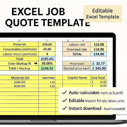 Excel Job Costing Template: Materials & Labor Estimator (digital Download) - Etsy