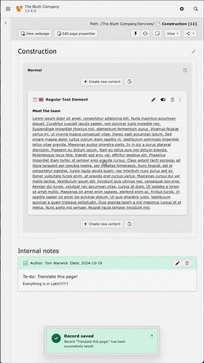 System Notes in TYPO3 v13