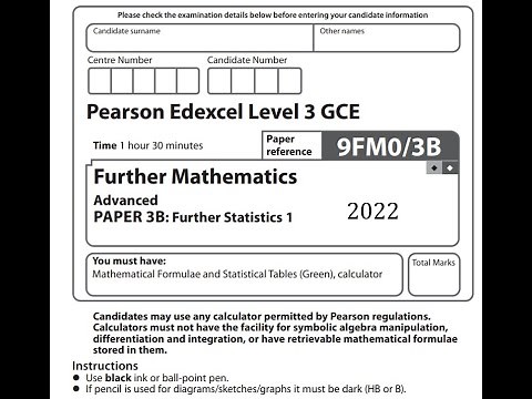 Further Statistics 1 (FS1) 2022 Pearson Edexcel A level further maths