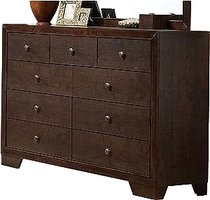 Benjara Contemporary Style Wooden Dresser with 9 Drawers, Brown