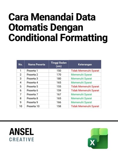 Cara Menandai Data Dengan Conditional Formatting di Microsoft Excel #Trik #Tips #Microsoft #Excel #TrikExcel #BelajarExcel #TutorialExcel #RumusExcel #ExelTips #ExcelFormulas #BerbagiItuIndah #BerbagiIlmu #education #digitalcreator | Herawanah Nanna