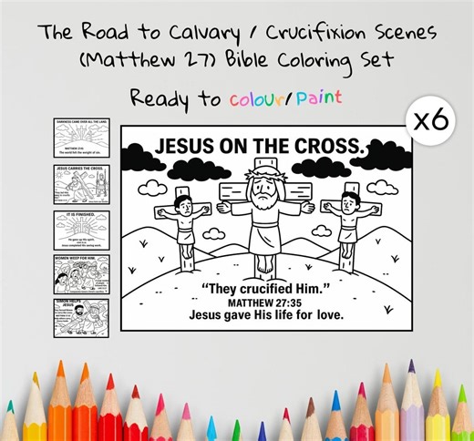 Road to Calvary Coloring Pages Craft | Kids Bible Craft | Matthew 27 | Christian Coloring Sheets | Sunday School Lesson - Etsy
