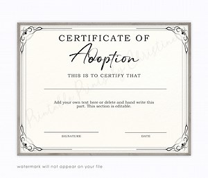Adoption Certificate Template Edit With Canva, Certificate for Kids, Adopting Into New Family, Instant Download Editable Certificate Name - Etsy