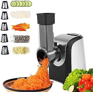 Electric Cheese Grater, Professional Salad Maker with 5 Stainless Steel Rotary Blades and One-Touch Control, 150W Electric Slicer Shredder Grater Vegetable Cutter for Fruit, Vegetables, Cheeses
