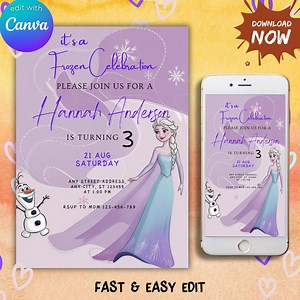 Frozen 3rd Birthday Invitation: Editable Elsa Anna Frozen Theme Party Invite (canva Template) - Etsy Australia