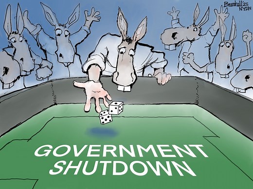 Editorial cartoons for Oct. 5, 2025: Government shutdown, military brass speech, city patrols