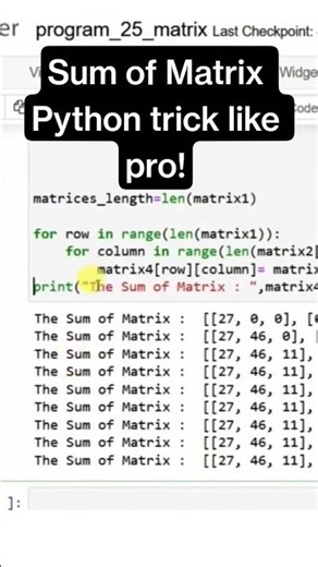 Python Matrix Sum in Seconds Easy Trick! #python #ai