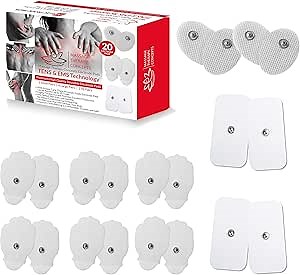 TENS Unit Pads - Premium Quality Snap Replacement Electrodes for TENS and EMS Electrotherapy - Self Adhesive Reusable Patches up to 30 Times (20 Pads) Combo (S, L, XL)