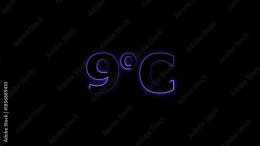blue color neon 9°C temperature display on black background.