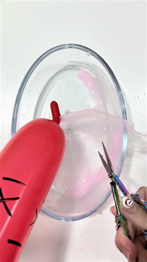 Oddly Satisfying ASMR ✂️ Cutting Red Balloon & Mixing Glossy Orange Slime with Holographic Sequins ✨