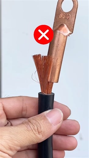 Maksym Shashkov on Instagram: ""✨ How to crimp a wire correctly: cut carefully ✂️, fluff the copper strands 🧹, and put on the connector 🔗. It's that simple and neat! 😉✨" #DIYProjects #WiringTips #HomeImprovement #ScienceExperiments #LifeHacks"